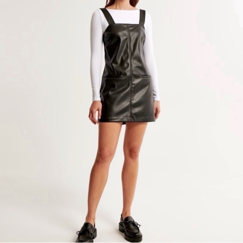 NWT Black Vegan‎ Leather Abercrombie Shift Dress - Women